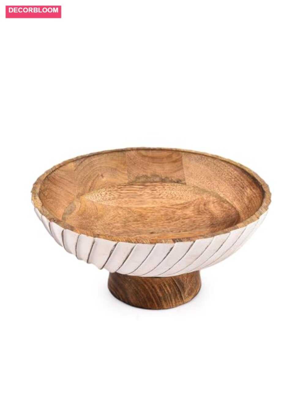 Mango Wood Decorative Bowl Hand Carved Pedestal Burnt Finish Fruit Bowl